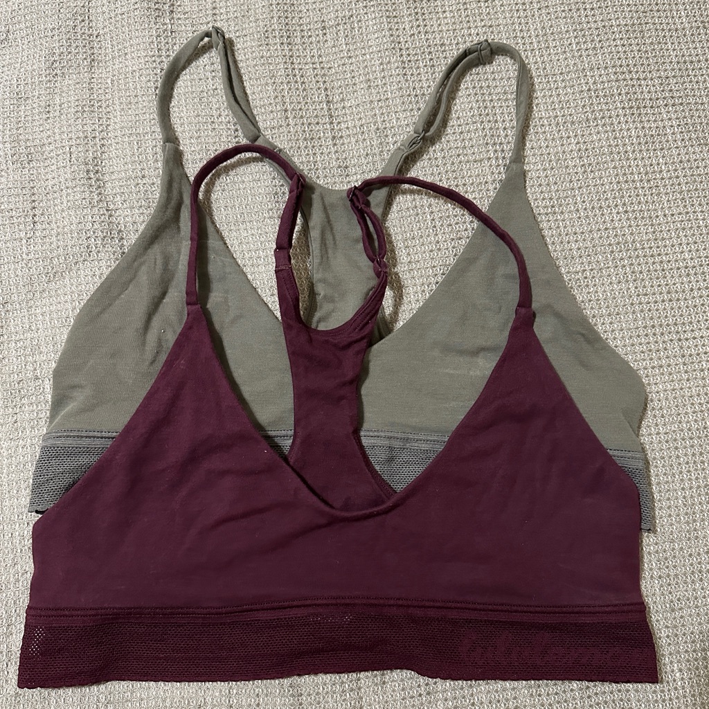 Set Of 2 Size Small Lululemon Bralettes With Monogram Mesh Band - Green & Purple